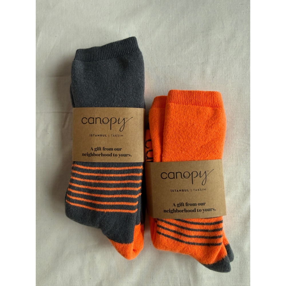 NWT CANOPY BY HILTON Crew Socks Unisex Grey Orange Striped Recycled One Size